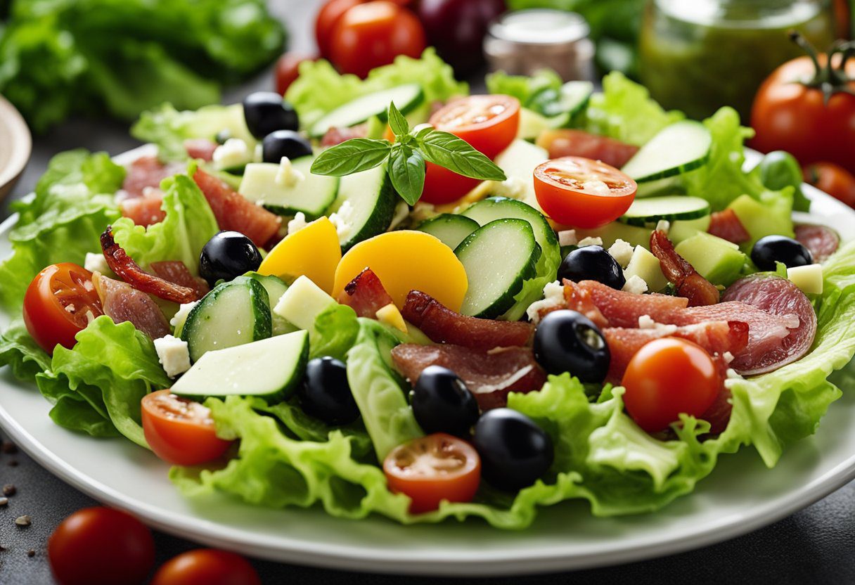 Fresh Italian chopped salad topped with Parmesan cheese and drizzled with Italian dressing
