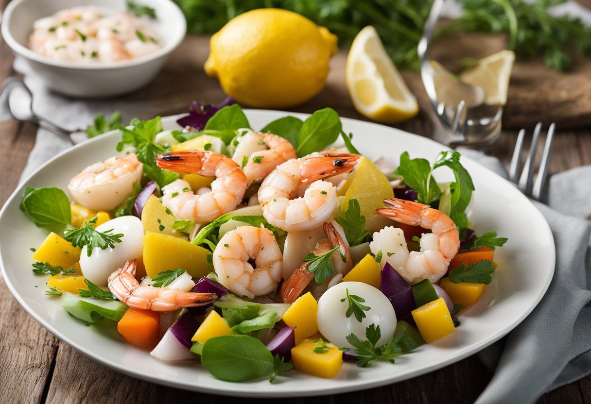 Healthy seafood salad with a light vinaigrette dressing.